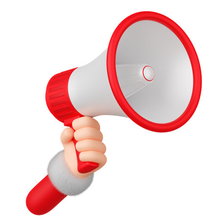 Santa Claus hand holding megaphone, 3d illustrationの写真素材