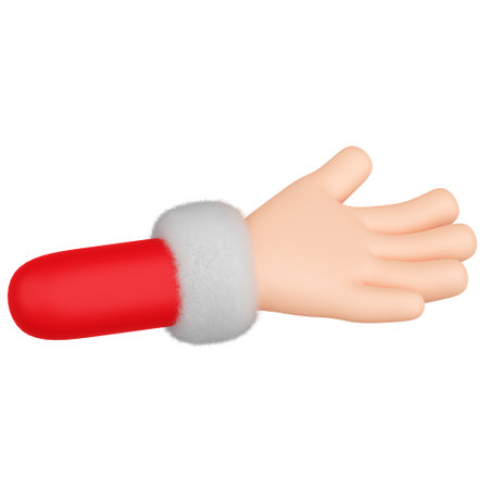 Santa Claus hand in red shirt with fur, 3d illustration