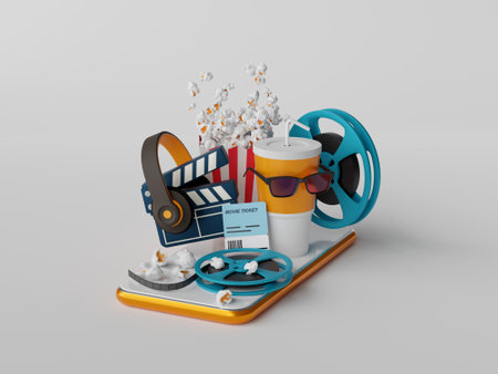 3d illustration of Streaming online application, watching movie online on smartphone or buy ticket onlineの写真素材