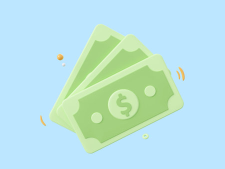 3d cartoon design illustration of Banknote on blue blackground.の写真素材