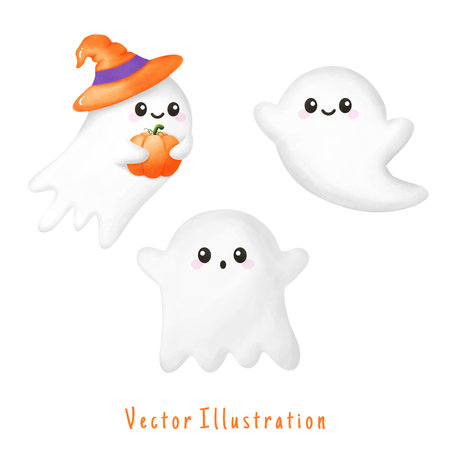 Cute ghost, Halloween vector watercolor illustrationのイラスト素材