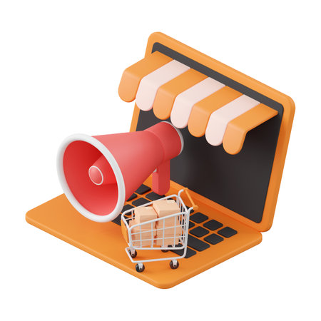 Advertisement on computer notebook, 3d illustration of Icon affiliate marketingの写真素材