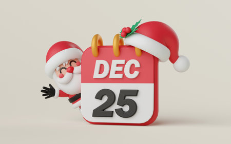 3d illustration Christmas theme, Santa Claus with Christmas calendar