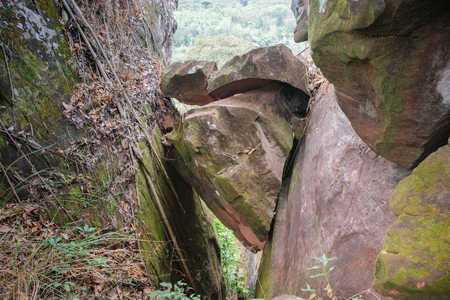 Stone formation look like heart at Phu sing in bungkan, Thailandの写真素材