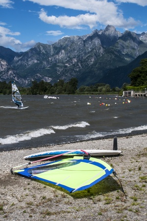 Windsurfing at Lake Como, Italyのeditorial素材