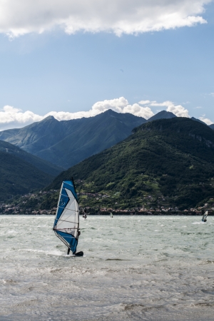 Windsurfing at Lake Como, Italyのeditorial素材