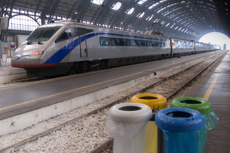 Train in Milan central Railways station (Italy)