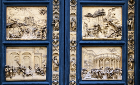 Base-Relief of the paradise gate of the Baptistery of Florence  The bronze panels were modeled and cast by Lorenzo Ghiberti in the early 15th Centuryの写真素材