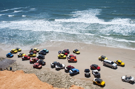 Colored buggies for trips to the beaches on July 27 2013, in Fortaleza, Ceara State, Brazilの写真素材