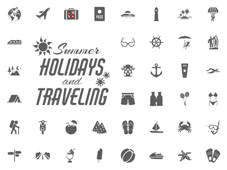 Summer holidays and Traveling vector icons setのイラスト素材