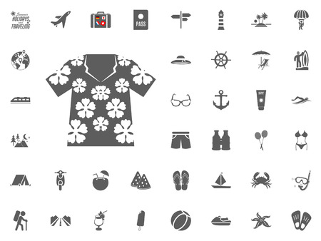 Summer floral tshirt icon. Summer holidays and Traveling vector icons setのイラスト素材