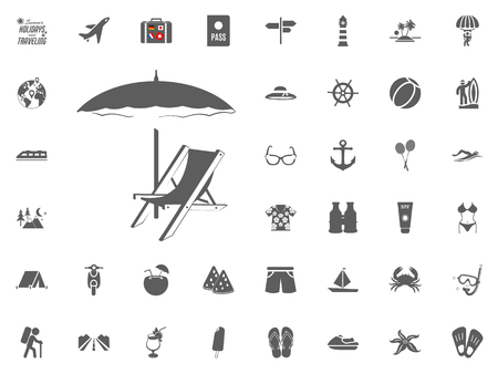 Sun umbrella and chair icon. Summer holidays and Traveling vector icons setのイラスト素材