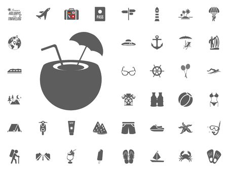Coconut cocktail icon. Summer holidays and Traveling vector icons setのイラスト素材