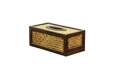 Tissue paper box  isolated made by basketry bamboo  On white backgroundの写真素材