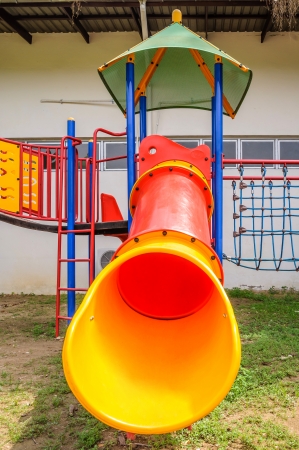 Colorful playground equipment on the playgroundの写真素材