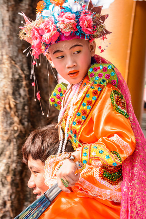 CHIANGMAI,THAILAND- APRIL 5   Poy Sang Long festival,A Ceremony of unidentified boys to become novice monk,at  Wat Pa Pao temple  on April 5,2014 in Chiangmai,Thailand  のeditorial素材