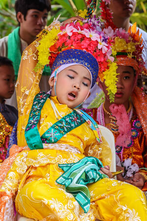 CHIANGMAI,THAILAND- APRIL 5   Poy Sang Long festival,A Ceremony of unidentified boys to become novice monk,at  Wat Pa Pao temple  on April 5,2014 in Chiangmai,Thailand  のeditorial素材