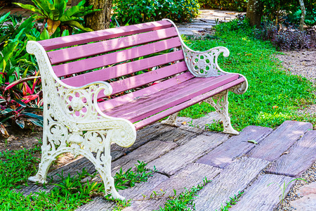 Long bench in the parkの写真素材