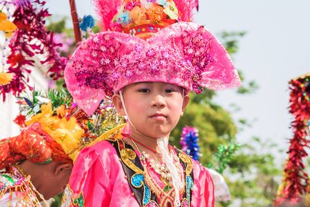 CHIANG MAI, THAILAND - MARCH 29 : Poy Sang Long festival, A Ceremony of boys to become novice monk, parade around township to Ku Tao temple on March 29, 2015 in Chiang mai, Thailand.のeditorial素材