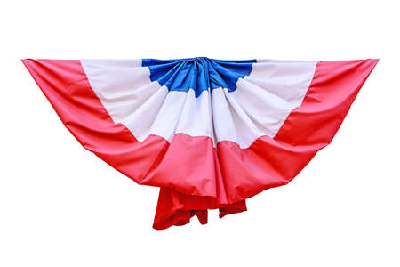 Red blue and white fabric ribbon for ceremony isolated on white の写真素材