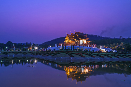 Royal Pavilion or Ho Kham Luang in thai name, Reflection in Twilight, Chiang Mai at North of Thailand.のeditorial素材