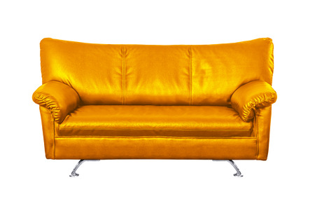 Gold leathe  sofa isolated on white background, work with path.の写真素材