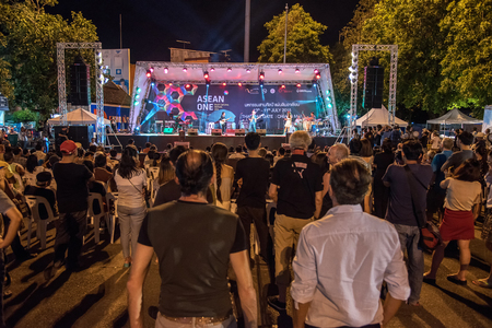 CHIANG MAI, THAILAND - JULY 11: The band on stage in Asean One Multi Cultural Festival 2015 at Tha Phae gate, Public events admission is free,on July 11, 2015 in Chiang mai, Thailand.のeditorial素材