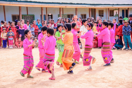 SHAN, MYANMAR - JANUARY 07 : Unidentified girl traditional dance in School carnival at Doi Tai Leng,...