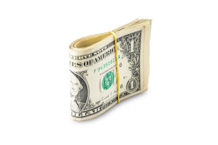 A lot of cash US dollars assorted bills, cash pile on white background