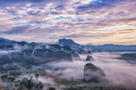 Landscape of Morning Mist with Mountain Layer at Phu Lanka National Park, Phayao province, north of Thailand.の写真素材