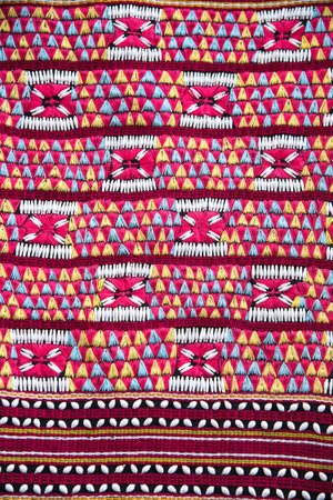 Closeup ancient Karen woven cloth in thailand.