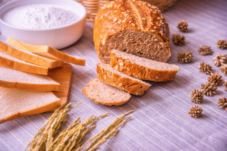 Fresh tasty bread on the table.