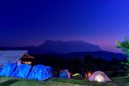 Tourist tent on the hill at San Pa Kia, Doi Mae Ta Man viewpoint located in Chiang Dao district,...
