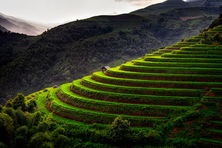 Rice fields on terraced beautiful shape of Mu Cang Chai, YenBai, Vietnam. Rice fields prepare the...