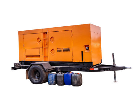 The mobile industrial diesel power generator with fuel tank on white background, work with clipping...