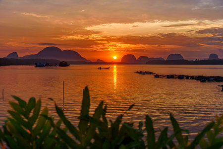 Beautiful landscape in the morning during sunrise at fisherman Sam Chong Tai village , Phang Nga province, Thailand. Sam Chong Tai village the famous tourist attraction in south of Thailand.の写真素材