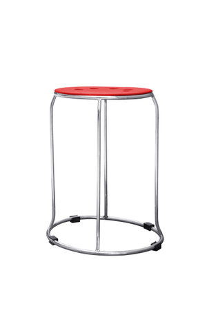 Stainless steel stool chair with plastic seat isolated on white background, Work with clipping path