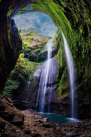 Madakaripura Waterfall (Probolinggo) is the tallest waterfall in deep Forest in East Java, Indonesia. Waterfall is located in Bromo Tengger Semeru National Parkの写真素材