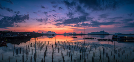 Beautiful sky in the morning during sunrise at fisherman village of Sam-Chong-Tai, Phang-Nga...