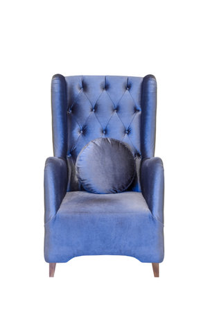 Luxury velvet upholstered sofa with pillow isolated on white background, with clipping path.の写真素材