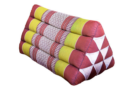 Triangle Pillow traditional native Thai style pillow. isolated on white background with clipping pathの写真素材
