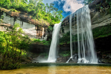 Huai Luang or Bak Teo Waterfall at Phu Chong Na Yoi National Park, Ubonratchathani Thailand. Waterfall in tropical forestの写真素材