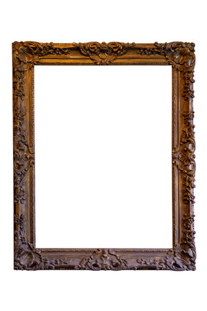Old vintage wooden picture frame with scratches isolated on white background, With Clipping path.の写真素材