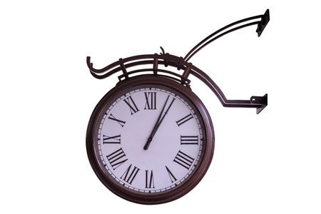 Retro-style street clock isolated on white background with clipping path