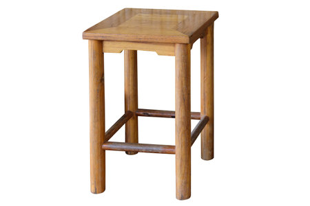 Handmade four legs wooden stool isolated on white background with clipping path