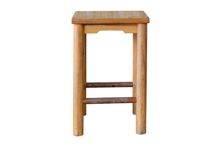 Handmade four legs wooden stool isolated on white background with clipping pathの写真素材