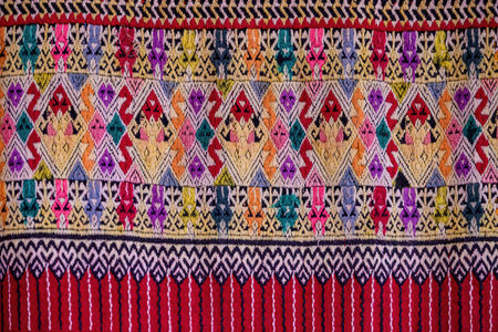 Close up traditional Thai woven fabric patterns beautiful background.  detail pattern farabic...