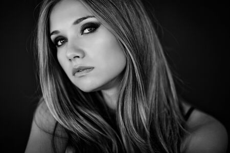 Beautiful woman black-white portrait. Beautiful face.の写真素材