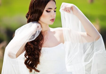 Beautiful bride on the nature.の写真素材