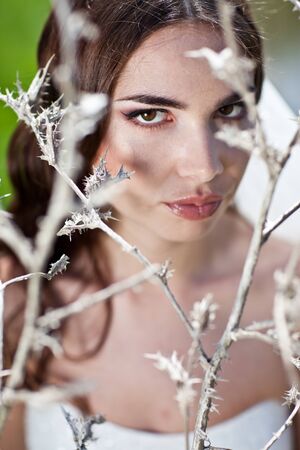 Beautiful bride on the nature.の写真素材